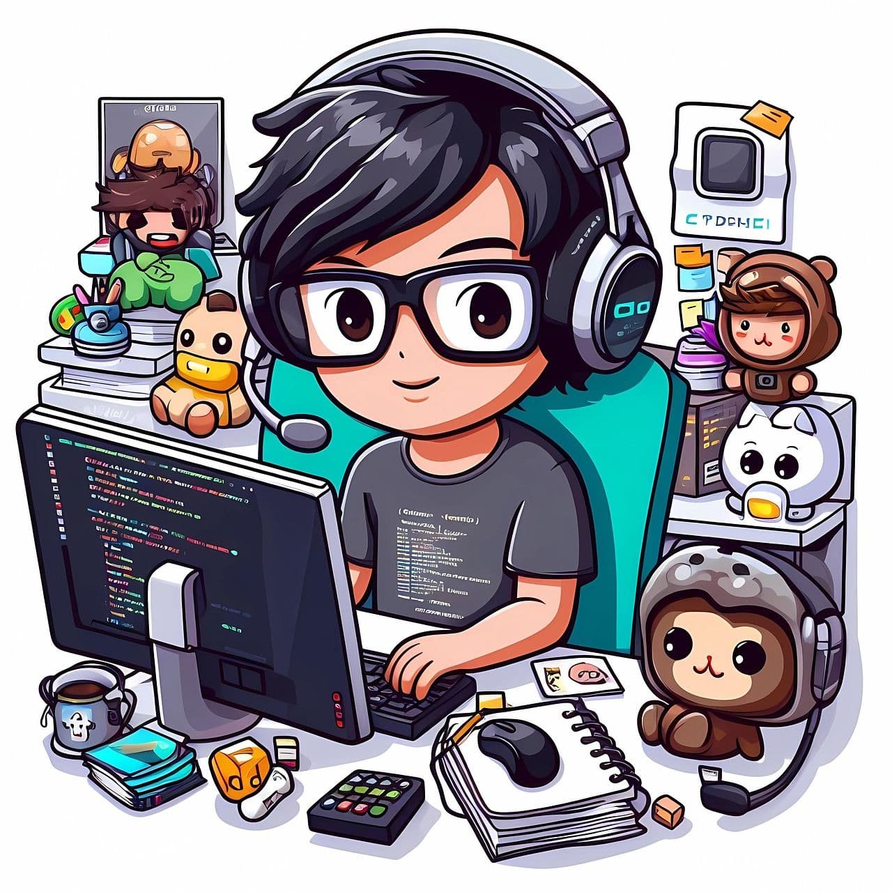 ai generated, man, desk, computer, programmer, office, figure, cartoon, programmer, programmer, programmer, programmer, programmer